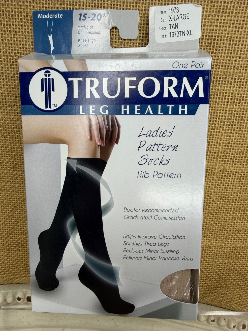 TruformLadies' Rib Pattern Knee High Compression Socks - Tan